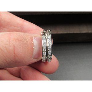 Sterling Silver Clear Gemstone CZ Hoop Earrings Vintage Wedding Engagement